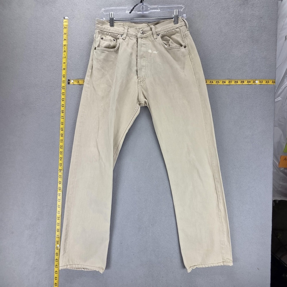 Vintage Levis 501 Jeans‎ Mens Beige Straight Button Fly Made In USA Fits 28x29